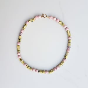 Rhodochrosite & Yellow Turquoise Helix Necklace with clasp 