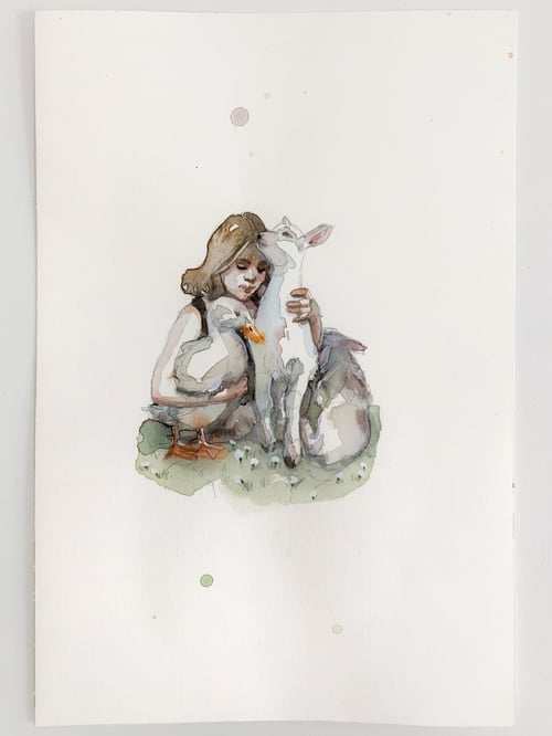 Image of the lamb and the goose sketch (18x25 cm)