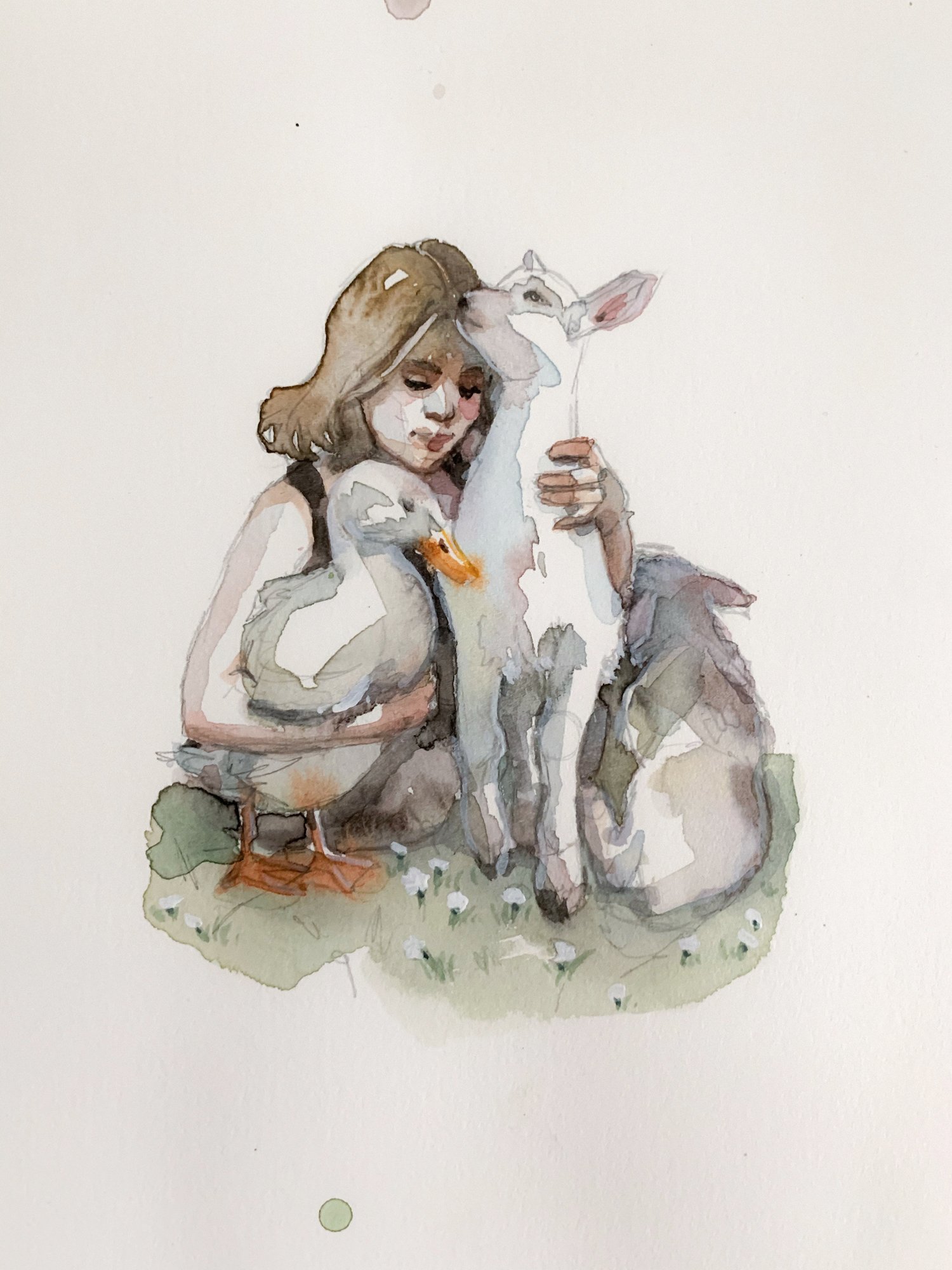 Agnes-Cecile the lamb and the goose sketch (18x25 cm)