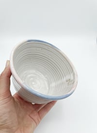 Image 5 of White Bowl with pink and blue rim 