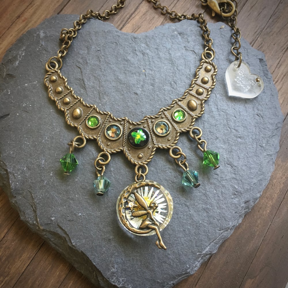 Fairy Wishes Daisy Green and Bronze Plate Necklace