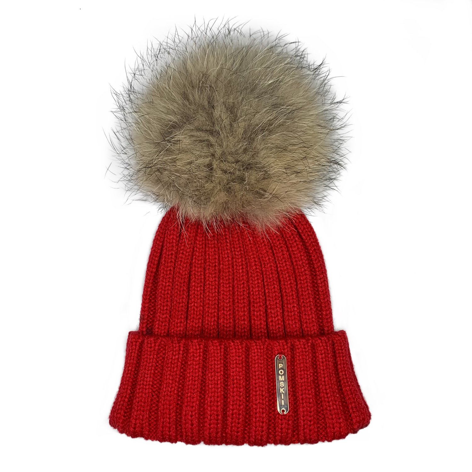 ladies red bobble hat