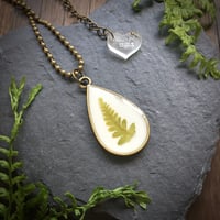 Image 1 of Real Fern Leaf Resin Pendant with Bronze Frame