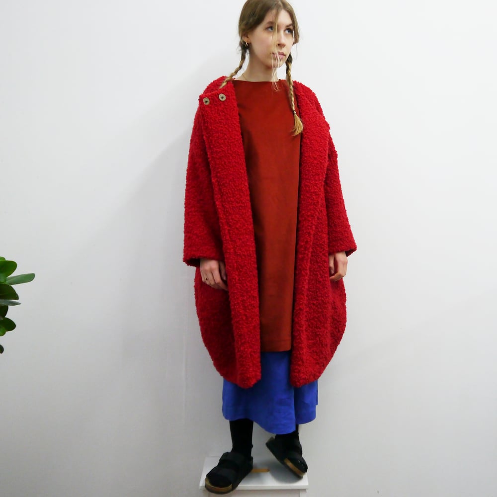 Image of Cocoon Coat Red Bouclé 