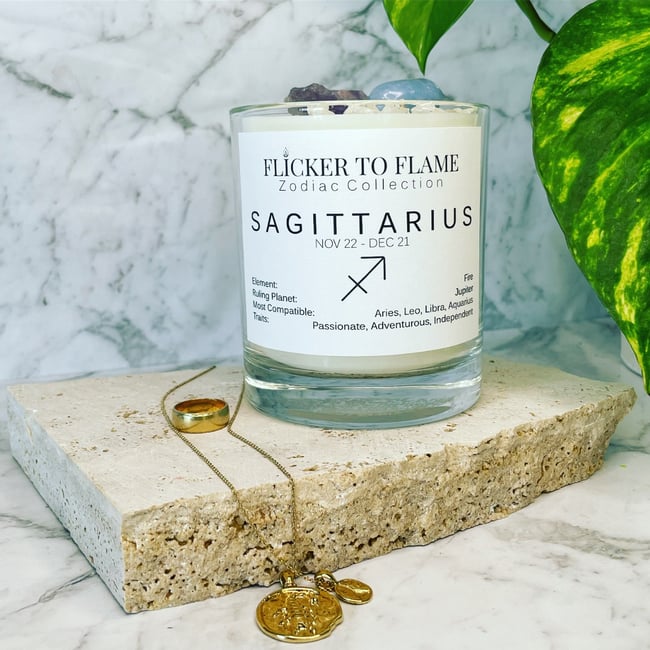 Zodiac Crystal Infused Candle 450g - SAGITTARIUS  **ONLY 10 AVAILABLE**