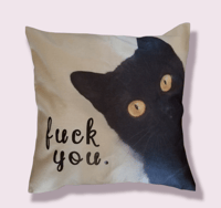 Image 1 of Sweary black cat throw pillow (2 options)