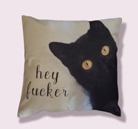 Image 2 of Sweary black cat throw pillow (2 options)