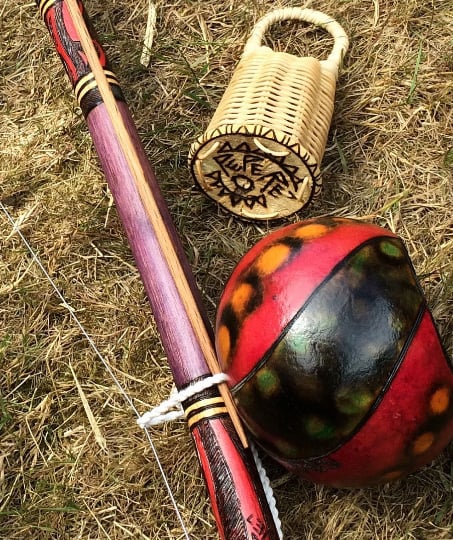 Image of Awesome Tribal/flames Designed Berimbau - Medio/Gunga - Afro-Brazilian Musical Bow