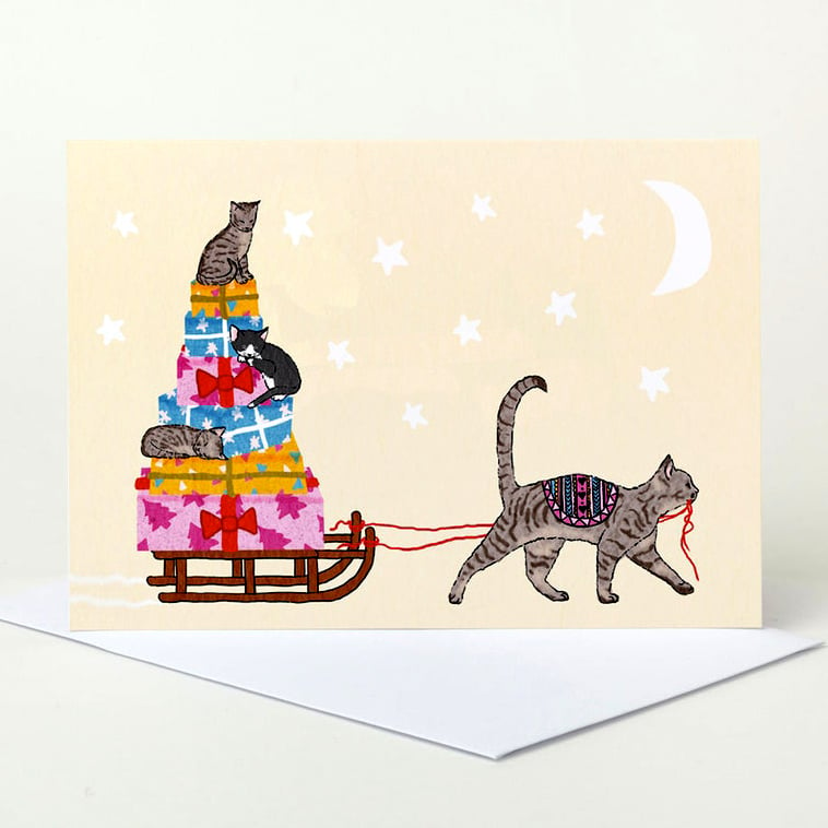 Image of Cat Sleigh Christmas Card
