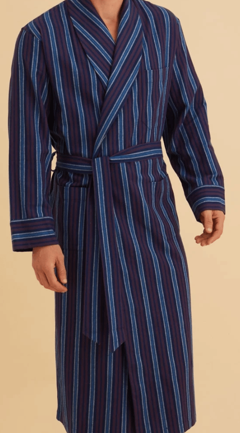 Image of Men's Stripey Robe in Brushed Cotton