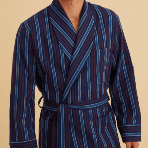 Image of Men's Stripey Robe in Brushed Cotton