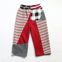 Image 2 of patchwork waffle thermal knit 24m toddler red black gray courtneycourtney sweatpants warm pants