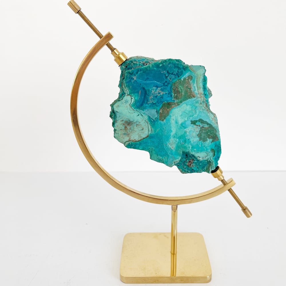 Image of Chrysocolla/Malachite no.52 + Brass Arc Stand
