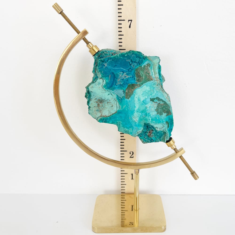 Image of Chrysocolla/Malachite no.52 + Brass Arc Stand