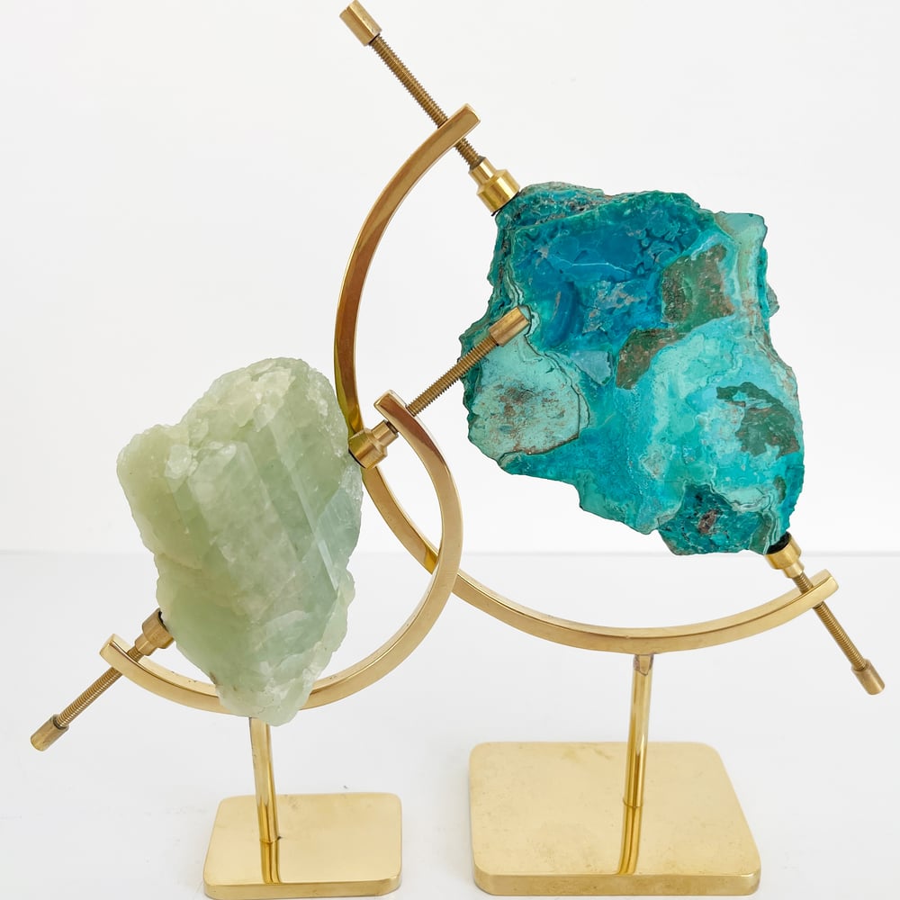 Image of Chrysocolla/Malachite no.52 + Brass Arc Stand