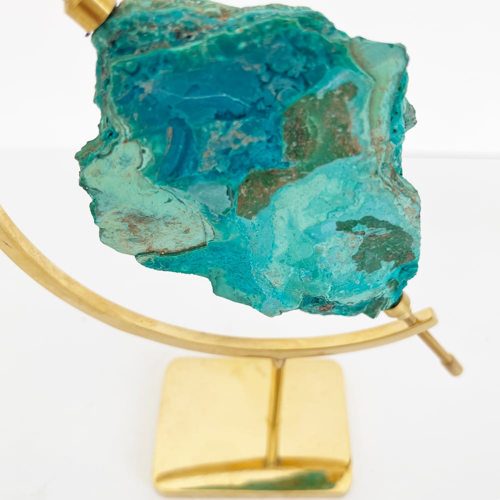 Image of Chrysocolla/Malachite no.52 + Brass Arc Stand
