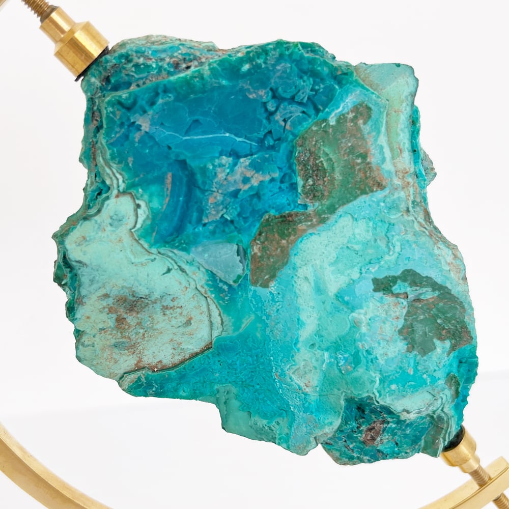 Image of Chrysocolla/Malachite no.52 + Brass Arc Stand