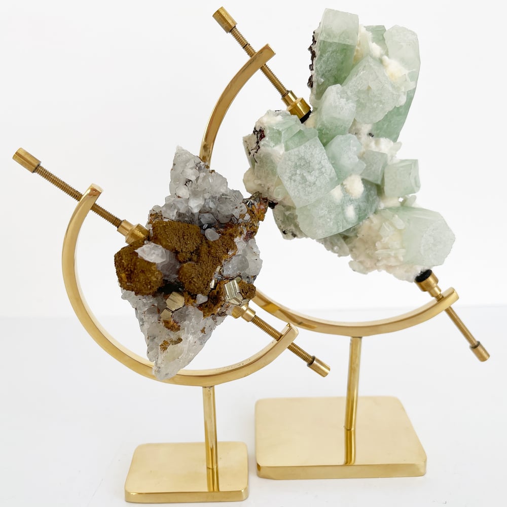 Image of Green Apophyllite/Mordenite no.14 + Brass Arc Stand