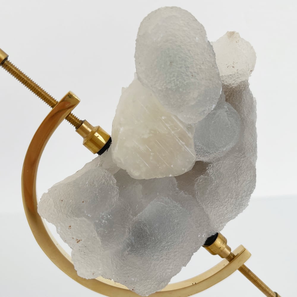 Image of Chalcedony/Calcite no.67 + Brass Arc Stand