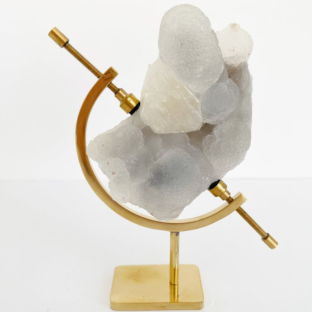 Image of Chalcedony/Calcite no.67 + Brass Arc Stand