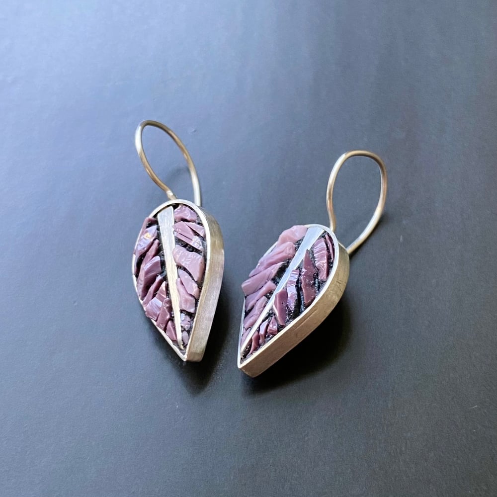 Image of Lilac Leaf Micro Mosaic Earrings 