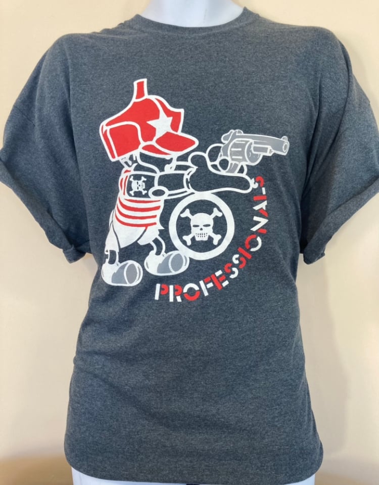 Image of The PROFESSIONALS 'Vintage Gun' Design Grey T-Shirt with White Print