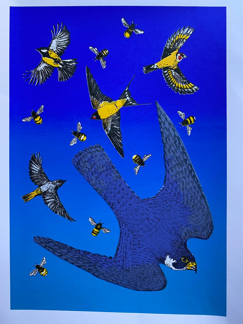 Image of A3 blue Birds and Bees
