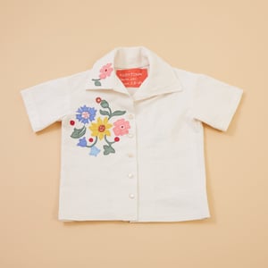 Image of Appliqué Bowling Shirt - Pink Flower Collar 