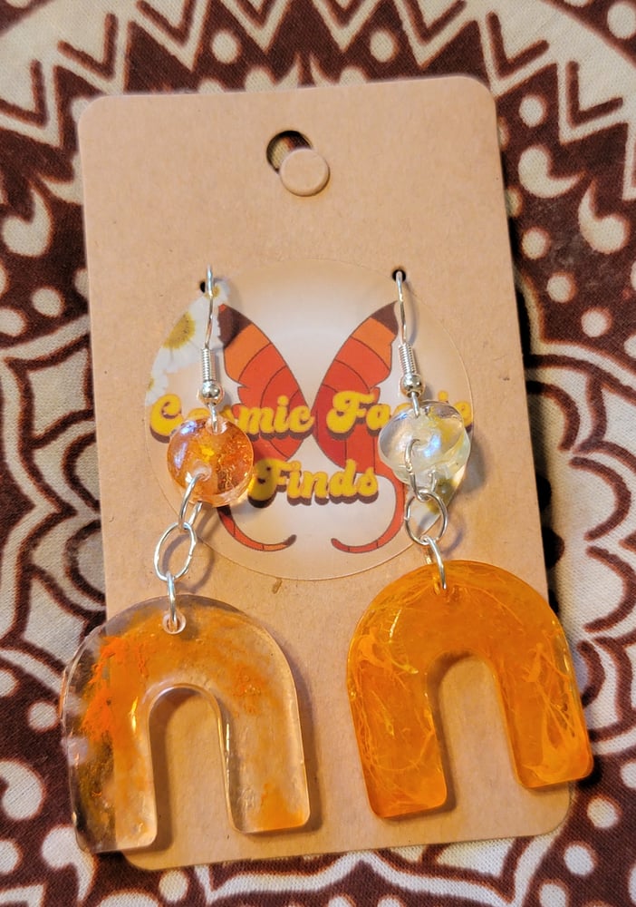 Image of Orange rainbow resin earrings