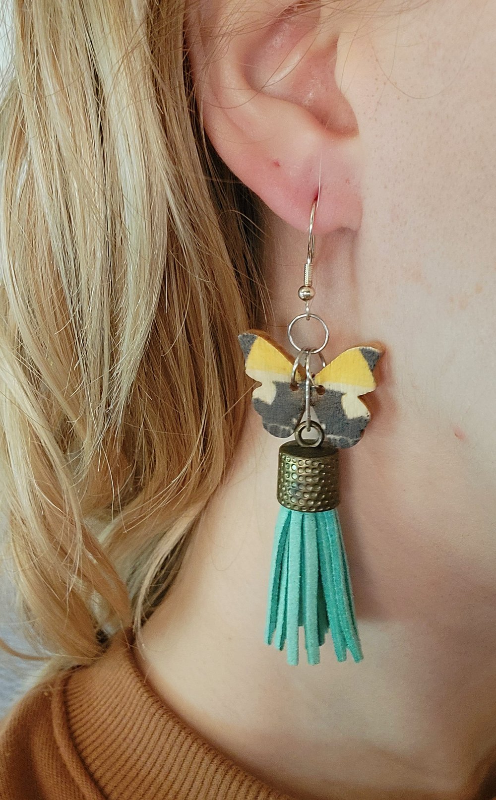 Image of Butterfly tassle earrings 