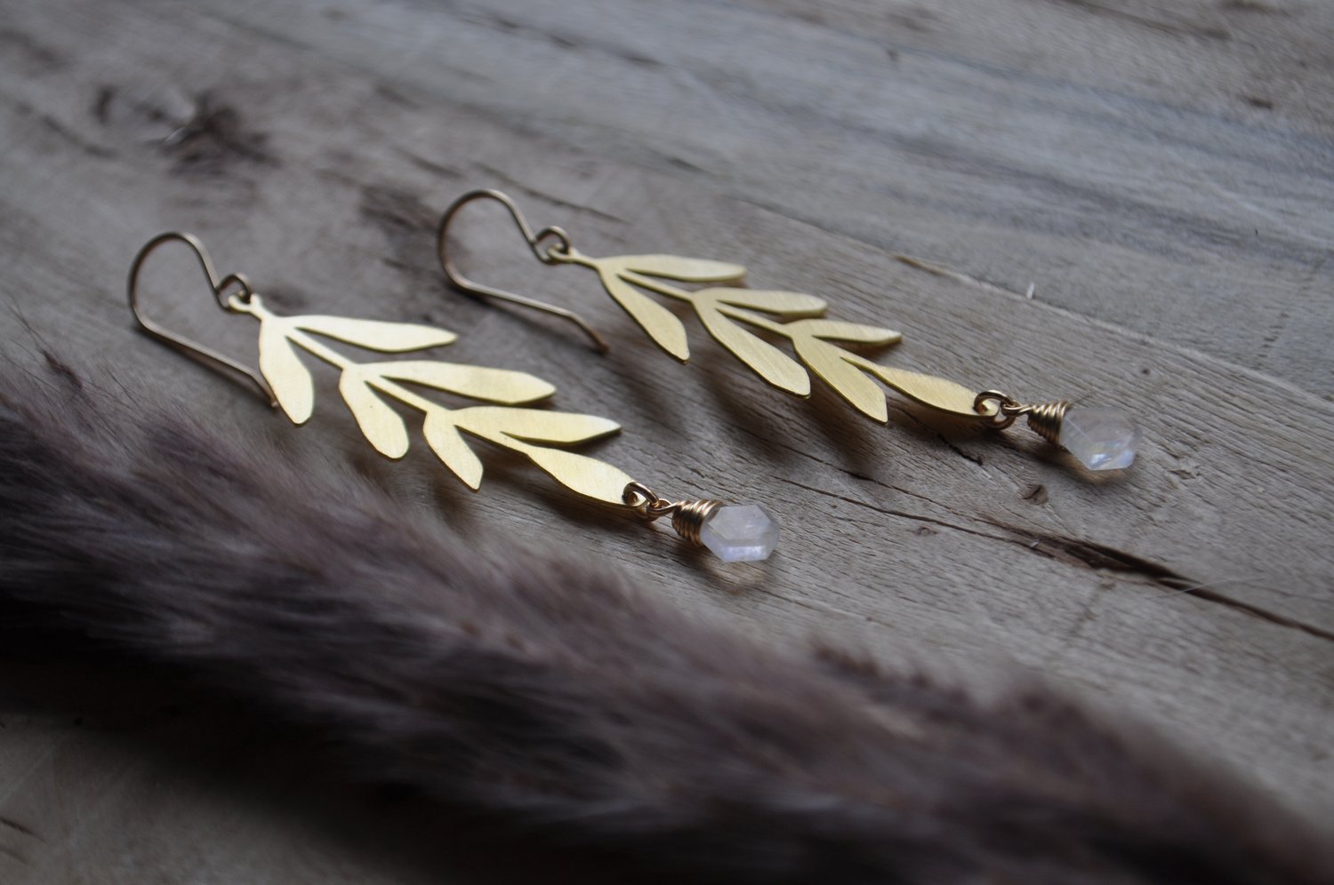 Image of Rainbow Moonstone Walnut Branch Dangles