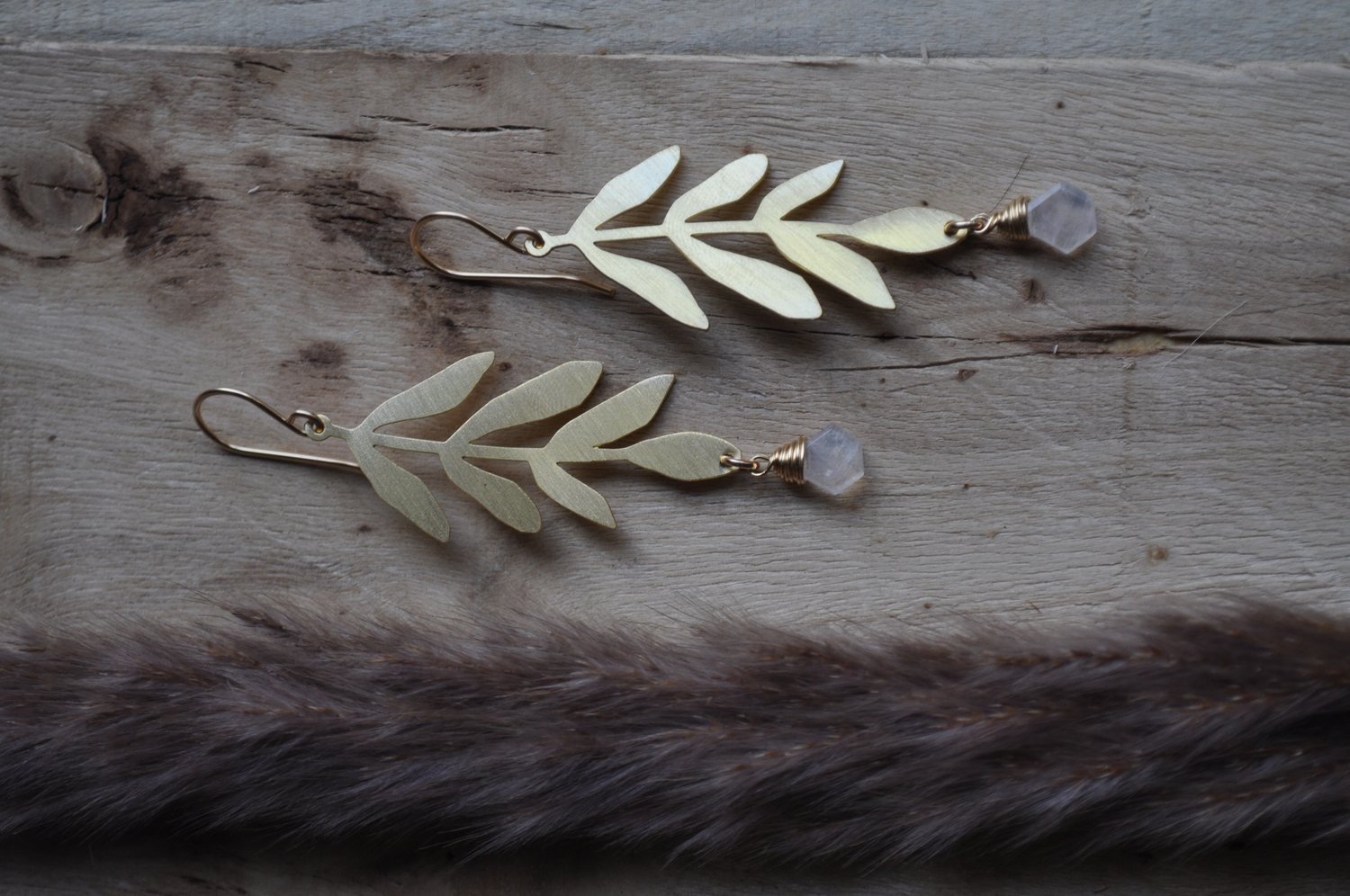 Image of Rainbow Moonstone Walnut Branch Dangles