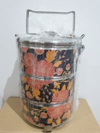 Image 1 of 3 tier tiffin carrier- Chrysanthemum flowers design