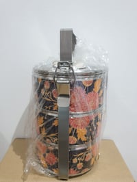 Image 2 of 3 tier tiffin carrier- Chrysanthemum flowers design