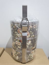 Image 2 of 3 tier tiffin carrier- Gardenia flowers design