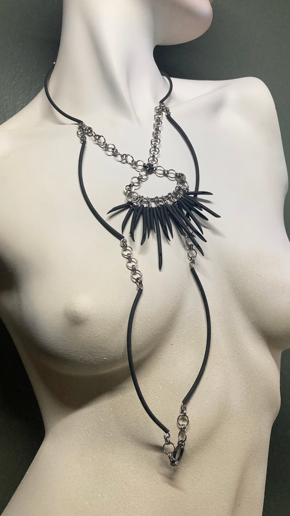 Image of OOAK - Black Urchin Extra Long 2-Tier Necklace