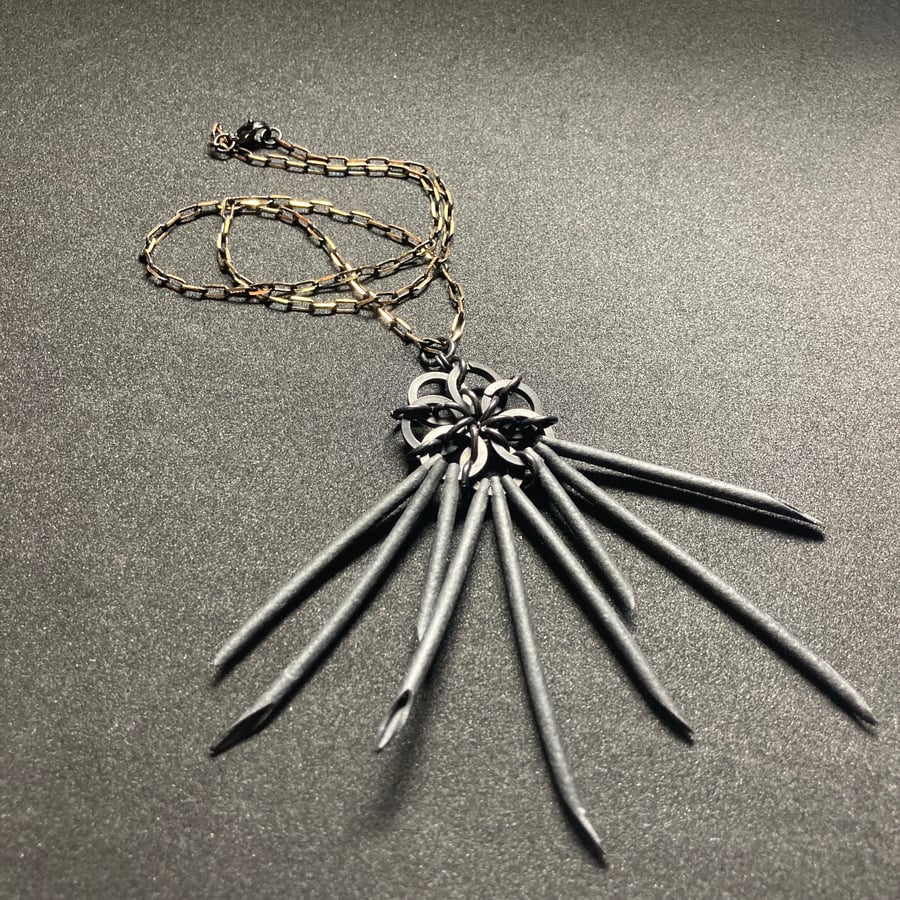 Image of NEW - Black Urchin Small Pendant #1 with Black and Brass Chain