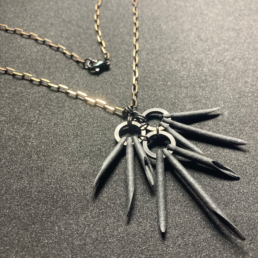 Image of  NEW - Black Urchin Small Pendant #2 with Black & Brass Chain