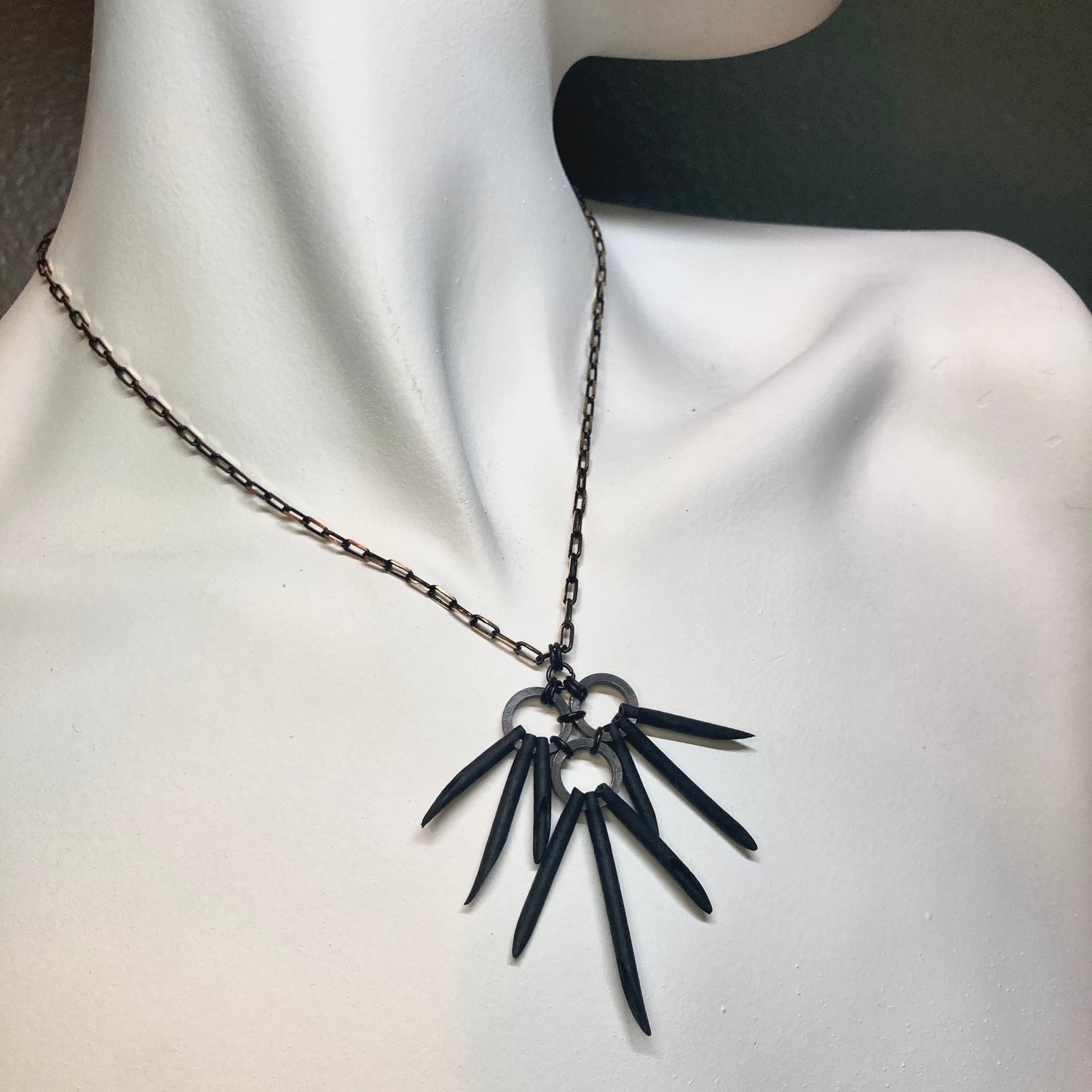 Image of Black Urchin Small Pendant #2 with Black & Brass Chain