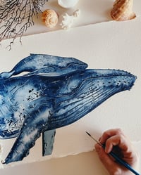 Dreamy Mother and Calf Humpback Whales Watercolour