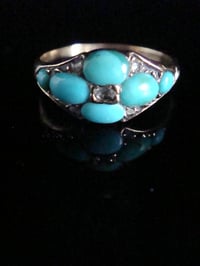 Image 1 of VICTORIAN 18CT YELLOW GOLD TURQUOISE AND DIAMOND ORNATE RING