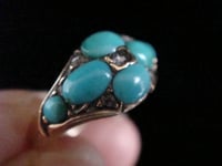 Image 3 of VICTORIAN 18CT YELLOW GOLD TURQUOISE AND DIAMOND ORNATE RING