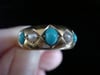 VICTORIAN 18CT YELLOW GOLD TURQUOISE AND PEARL THICK GYPSY 5 STONE RING