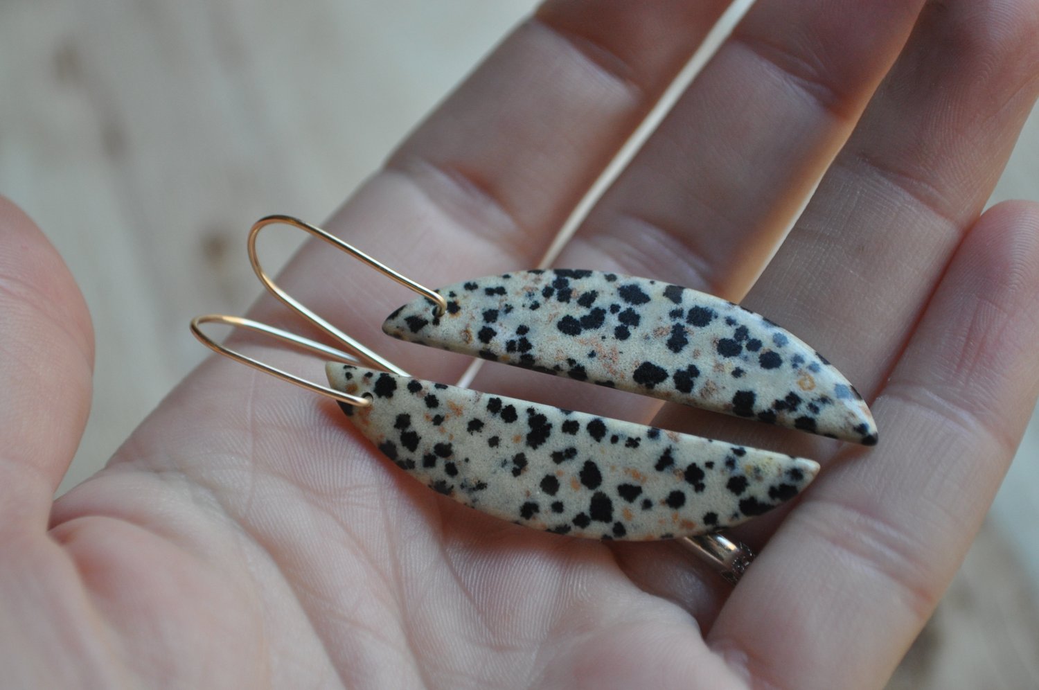 Image of OOAK Dalmatian Jasper Crescent Dangles