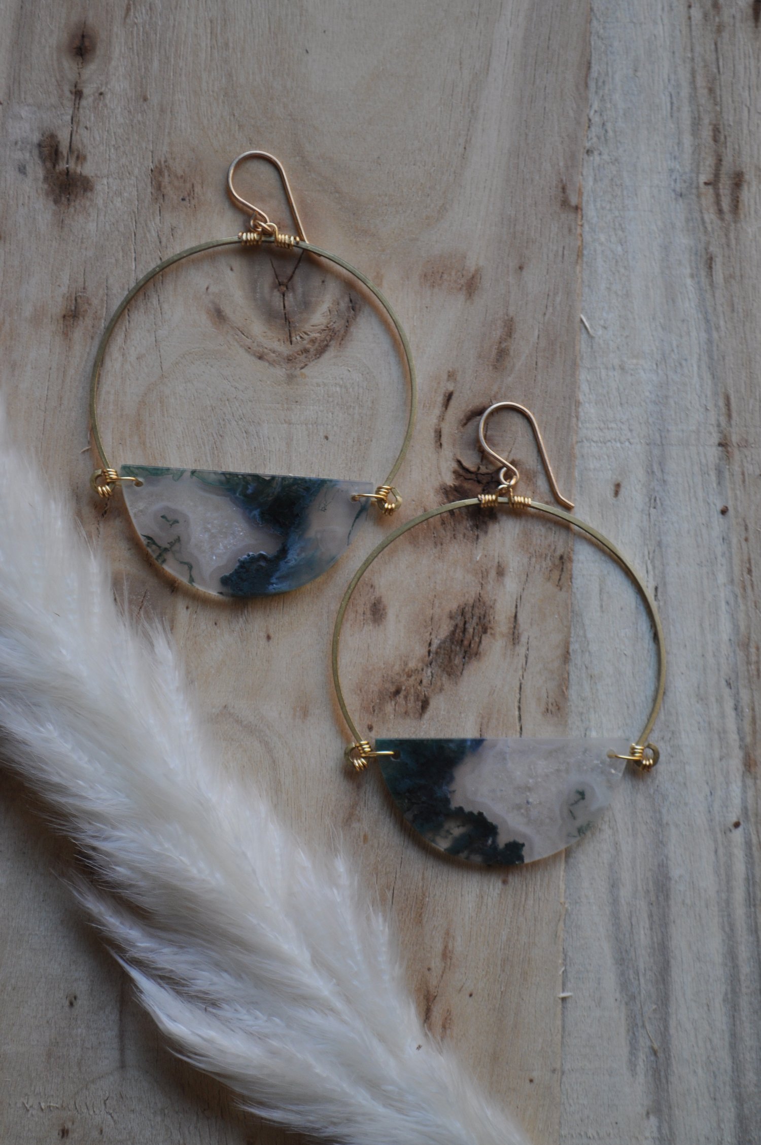 Image of One of a Kind Moss Agate Statement Hoops