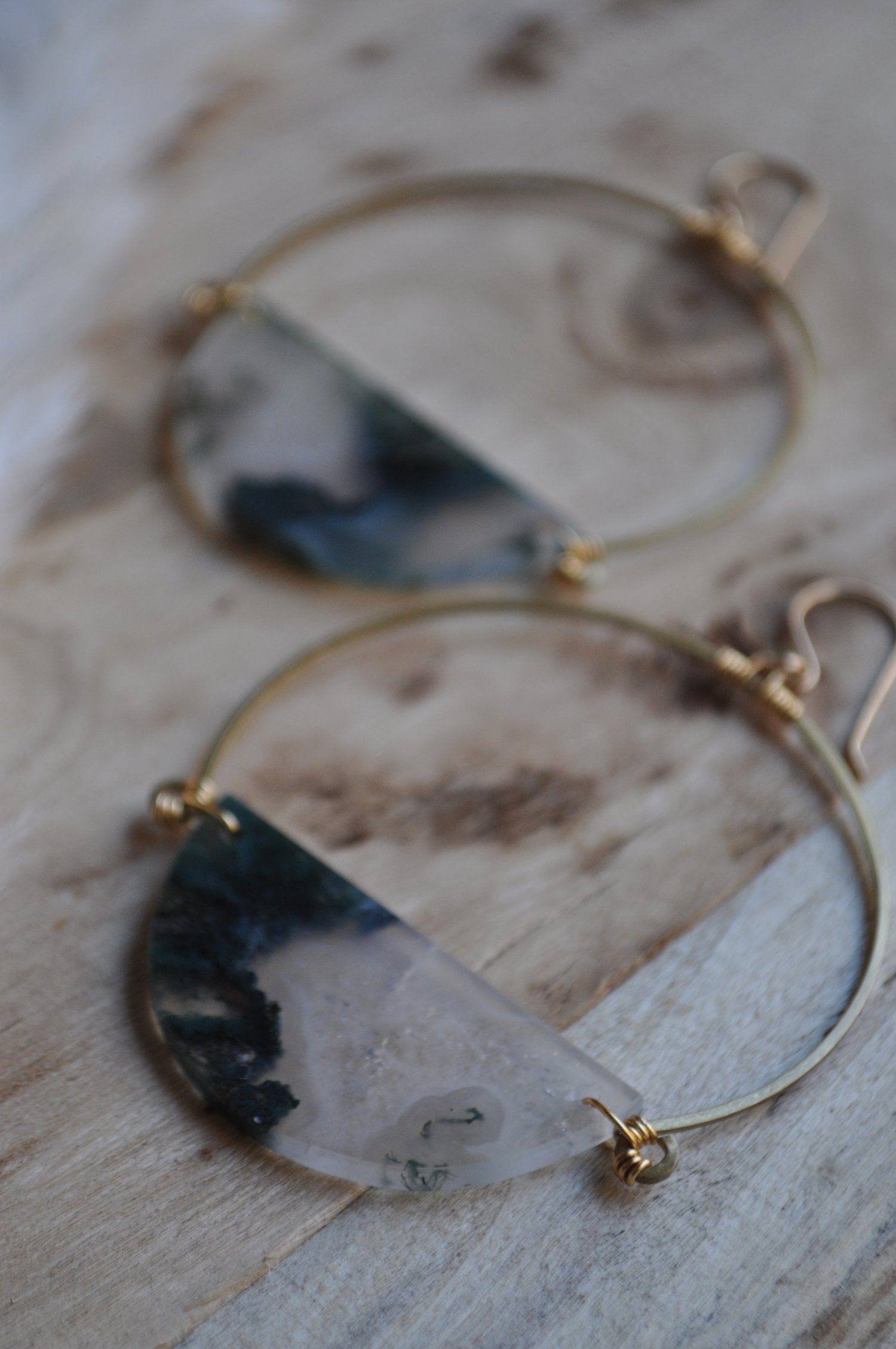 Image of One of a Kind Moss Agate Statement Hoops