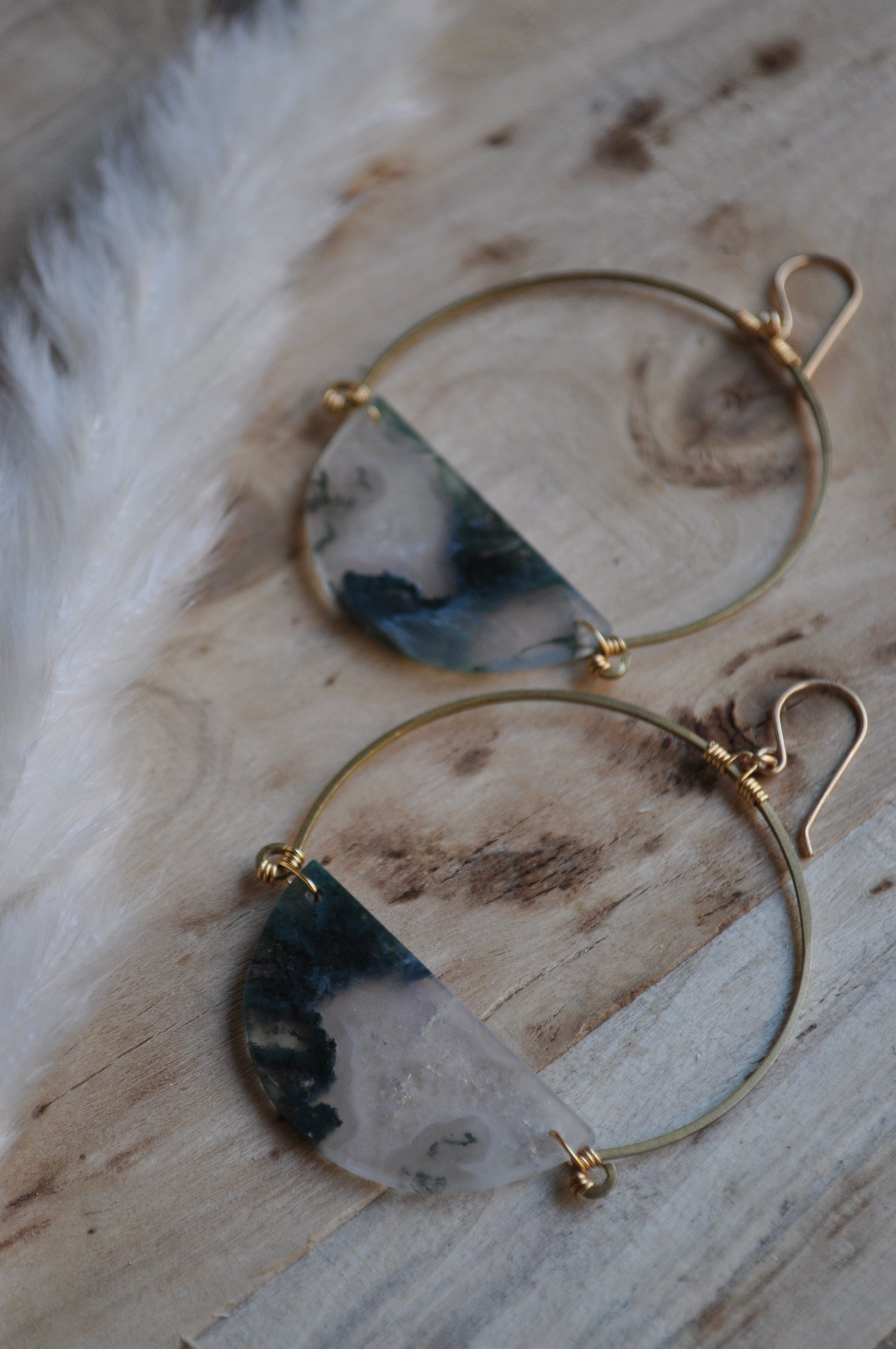 Image of One of a Kind Moss Agate Statement Hoops