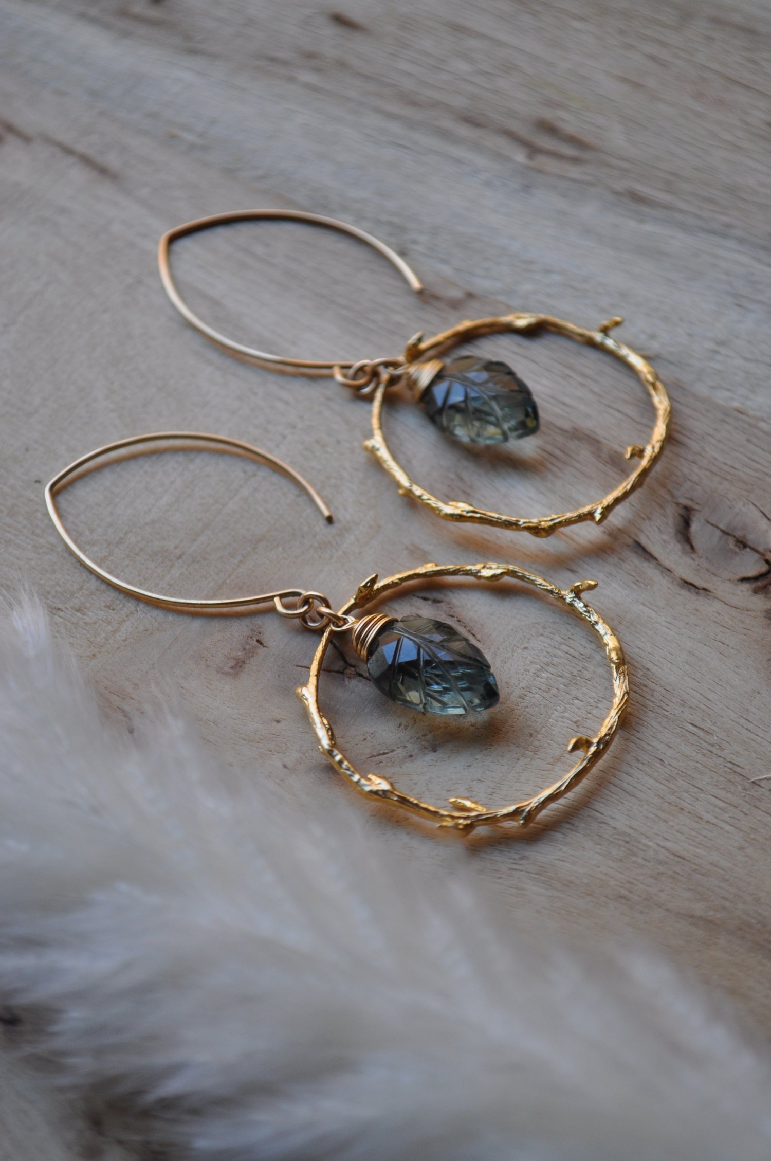 Image of Teal Quartz Branch Hoop Dangles