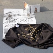 Image of THE 'GOLD BAG' - 'La Reveille' SIGNED + 'Gold Logo' T-Shirt + Album Launch poster SIGNED + stickers