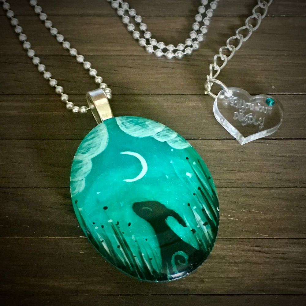 Moon Gazing Hare Resin Pendant - Turquoise